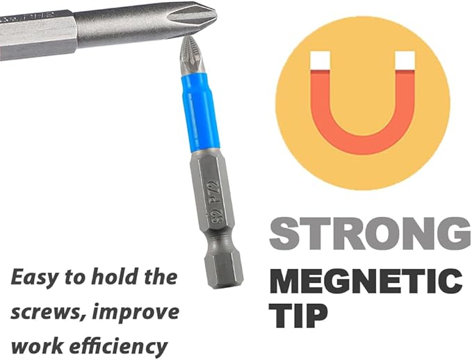 Anti Slip Phillips Cross Slot Pozidriv Screwdriver Bit Set 12PCS 1/4 Inch Hex Shank 2 Inch/50 mm Length S2 Steel with Magnetic for Power Screwdriver Drill Impact Driver Tool Accessory