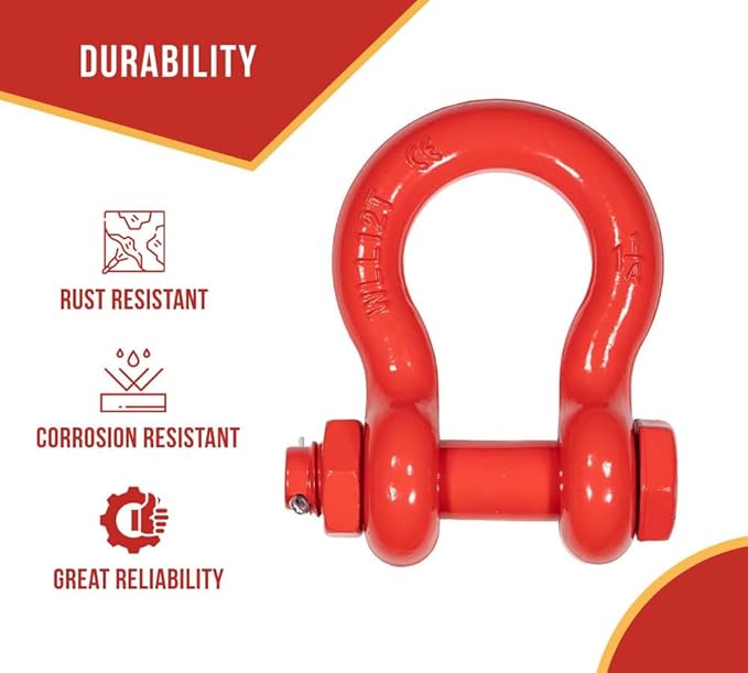 Mytee Products 2 Pack 1-1/4" Anchor Shackle Forged Carbon Steel w/Safety Screw Pin Load Limit 24,000 lbs, Double Rust Protection Heavy Duty D Ring Bolt Type Shackle for Towing, Rigging