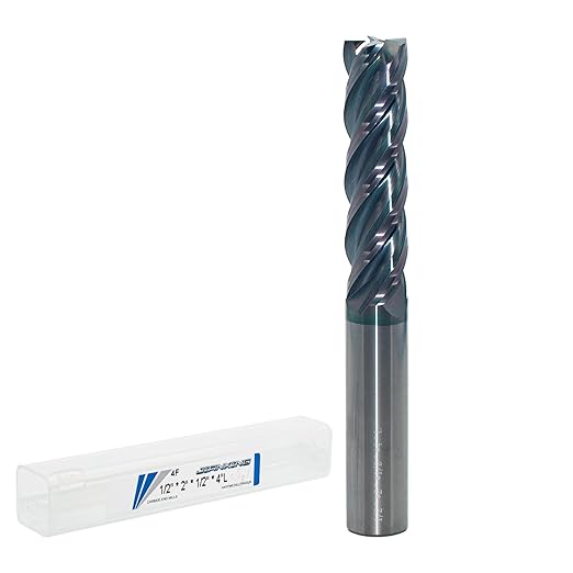 1/2" Extra Long 4-Flute Carbide Square End Mill for Stainless Steel & Titanium Alloy (TC4/TC7), AP Coating, Variable Helix, High-Performance Milling Cutter(1-Pack)