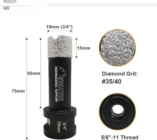 SHDIATOOL Diamond Core Drill Bits, Diameter 3/4-inch Tile Hole Saw, Driling Depth 35mm for Porcelain Ceramic Marble Nature Stone 5/8 inch-11 Thread