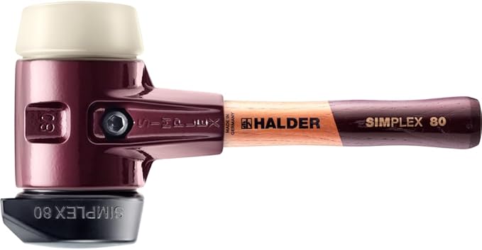 Halder Simplex Soft-Faced Mallet 3028.282 - Medium-Hard "Stand-Up" Rubber Insert, Nylon Insert, Cast Iron Housing with Handle Protection Sleeve, Extra Short Hickory Handle, 80mm, 6.2 lbs.