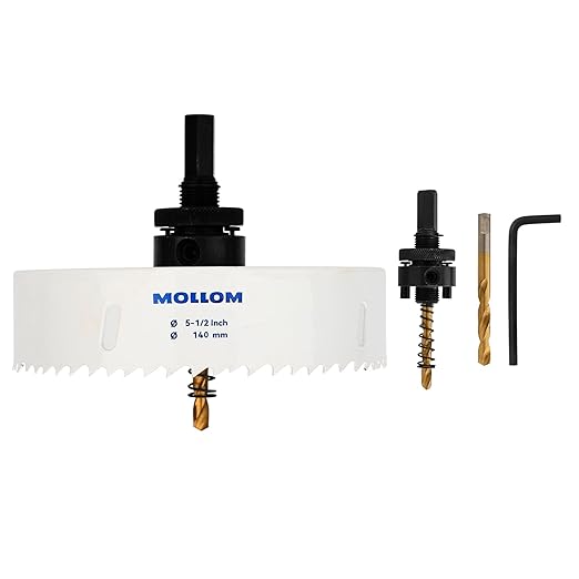 Mollom (140mm | 5-1/2") HSS M42 with 8% Cobalt BI-Metal Hole Saw with 2 Pilot Drill Bits & Arbor Smooth Cutting for PVC,Drywall,Wood,Plastic,Gypsum Board,Rubber
