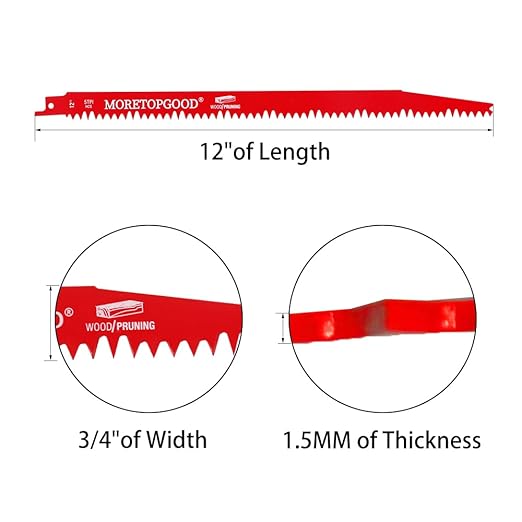 Wood Pruning Reciprocating Saw Blades, 12 Inch Saw Blades for Trees, Wood Cutting (5 Pack/5TPI)