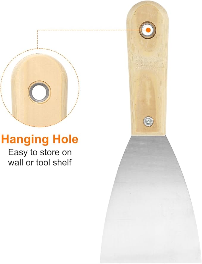 HARFINGTON 2pcs Carbon Steel Putty Knife 3" Wood Handle Spreading Drywall Flex Putty Scraper for Wallpaper Wall Taping Scraping Paint