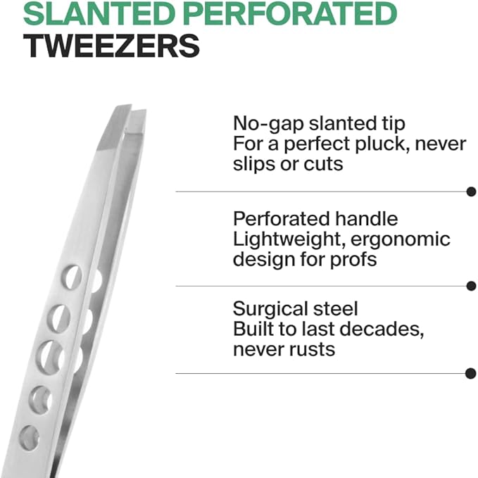 GERMANIKURE Professional Perforated Slanted Tweezers - FINOX Stainless Steel Sharp Tweezers in Cork Case - Easy to Use, Ethically Made in Solingen Germany