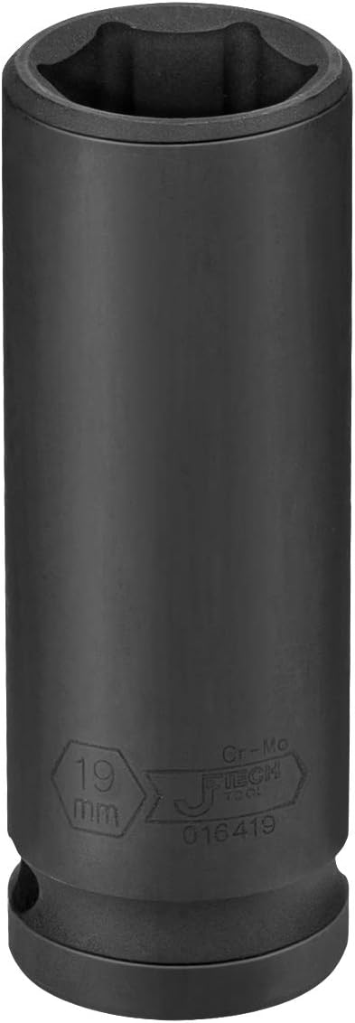 Jetech 1/2-Inch Drive 19mm Deep Impact Socket with 6-Point Design, Heat-Treated Chrome Molybdenum Alloy Steel, Metric