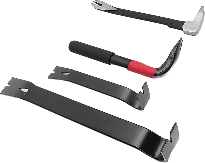 Nail Puller Pry Bar Set 4 Pcs Multi Functional High Hardness Ergonomic Design Flat Crowbar for Home Decoration Woodworking 45 Manganese Steel 9 Inch 10 Inch 15 Inch