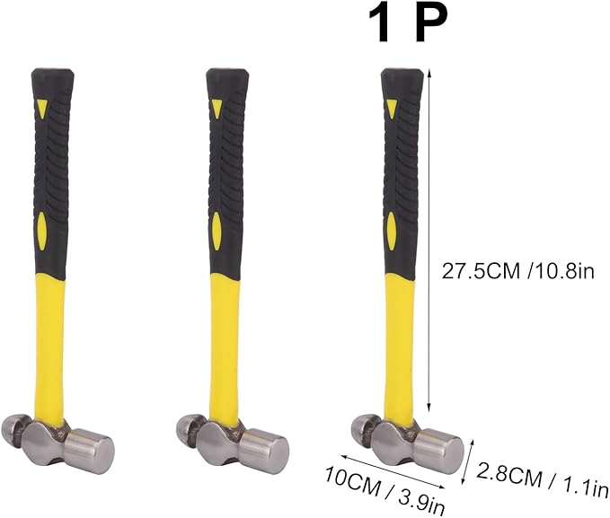 3 Pack 16 ounce Ball Pain Hammer, metal Ball Peen Hammer with soft anti slip handles, perfect for maintenance, use, camping