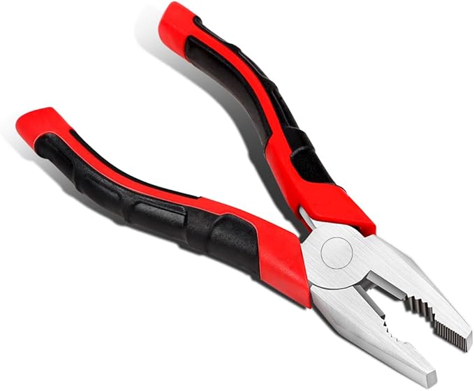 Universial 7" Linesman Plier Tool with Milled Teeth Hot-Riveted Joint Non-Slip Handle, Red