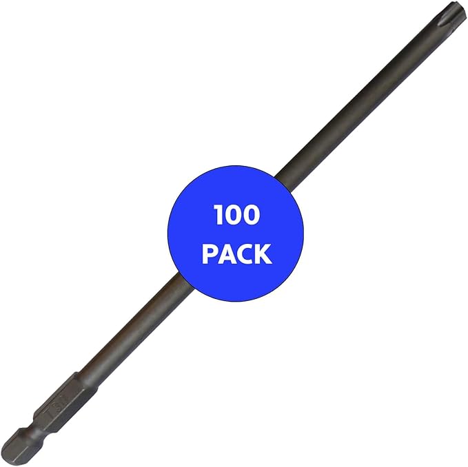 T30 x 6" Color-Coded Torx/Star Driver Bit with Quick-Change Shank - Long Reach for T-30 Screws and Fasteners, 100-Pack