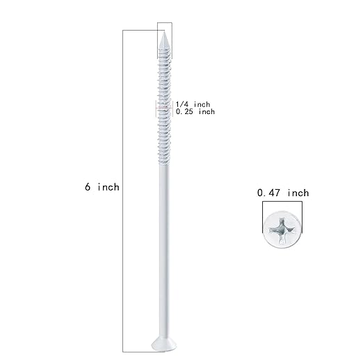 WenSilon(100 PCS) 1/4" x6 White Concrete Screw Anchor White Flat Head for Anchoring to Masonry, Block or Brick Stucco