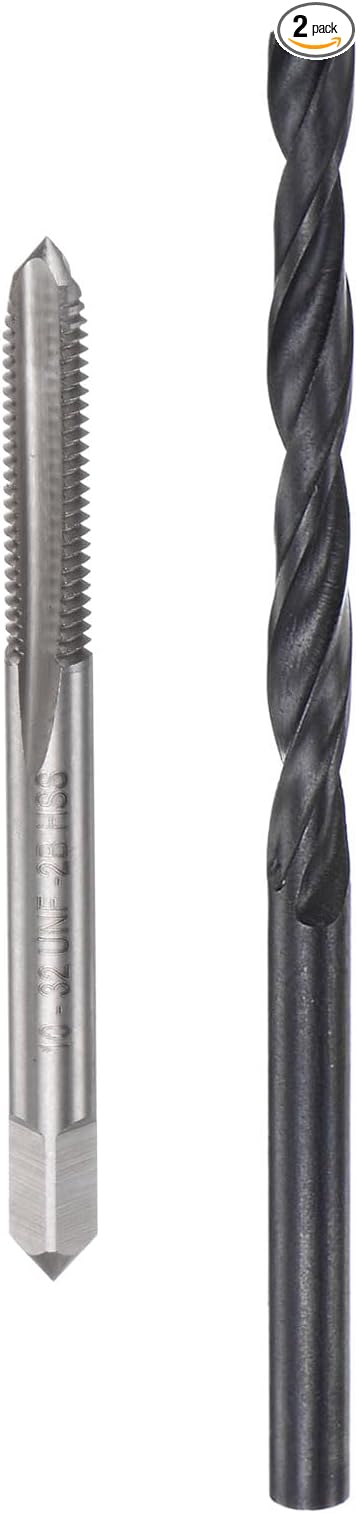 uxcell Tap and Drill Bit Set, 10-32 UNF Thread Tap & 5/32" Black Oxide Twist Drill Bit, Straight Flute Tap Tapping Threading Repair Tool Kit