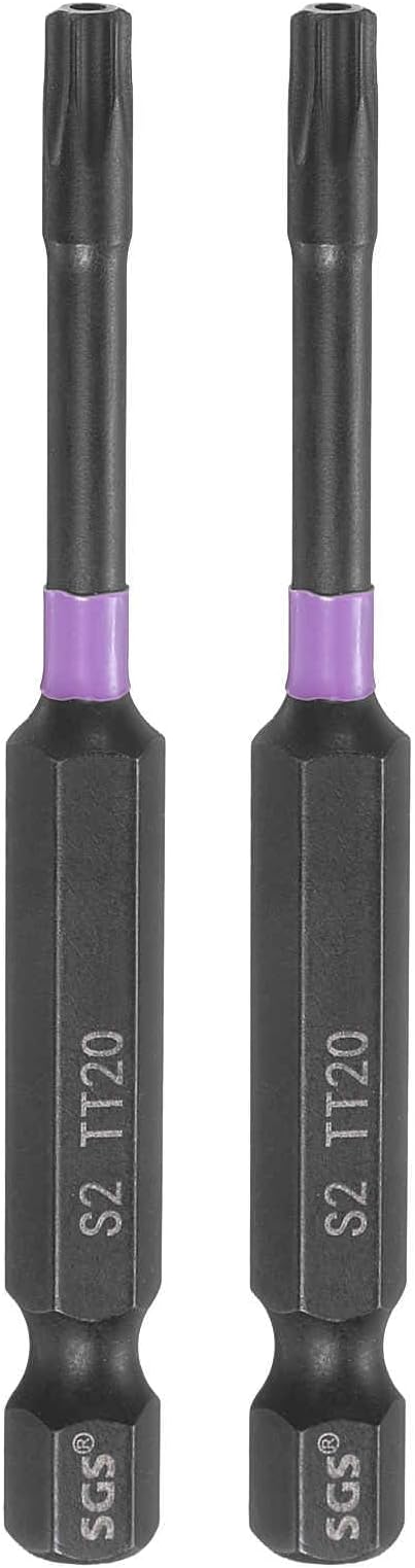 HARFINGTON 2pcs TT20 Torx Head Impact Screwdriver Bits 1/4" Hex Shank 2.8" (70mm) Long Magnetic Tamper Proof 6 Point Star Screw Driver Drill Bits Phosphate S2 Steel Power Tools with Hole