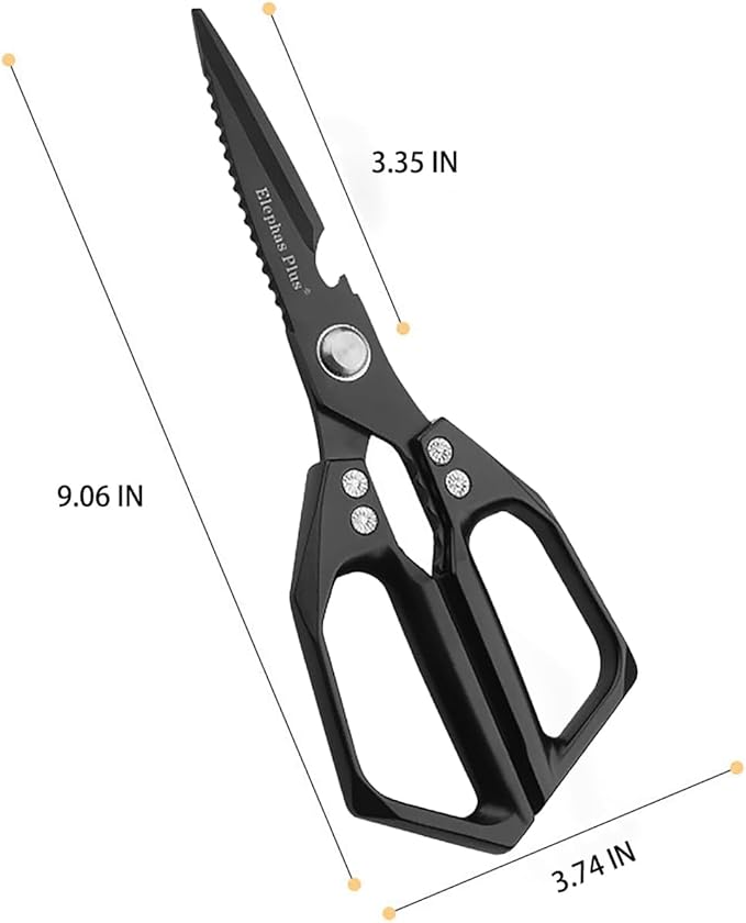 Multi-Purpose Rust Proof Kitchen Shears,Meat Scissors,Dishwasher Safe,Can be Used to Cut Vegetables, Chicken, Steak,Scrape Fish Scales, and Open Bottle Caps, etc(Black)
