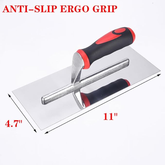 4.7"x11" Stainless Steel Finishing Trowel - Rivet-Free Concrete Plastering Tool for Tile, Masonry & Construction