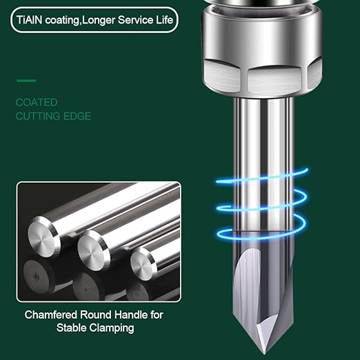 ASNOMY 1Pc 1/8"(3mm) Carbide V Groove Router Bit 60 Degree Chamfer End Mill, 3 Flutes CNC milling Cutter end Mill Bits for CNC Carving and Chamfering
