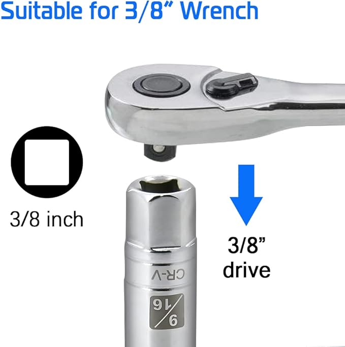 9/16-inch Magnetic Spark Plug Socket 3/8-inch Drive 6-Point Powerful Magnet Retains Spark Plugs Chrome Vanadium Steel
