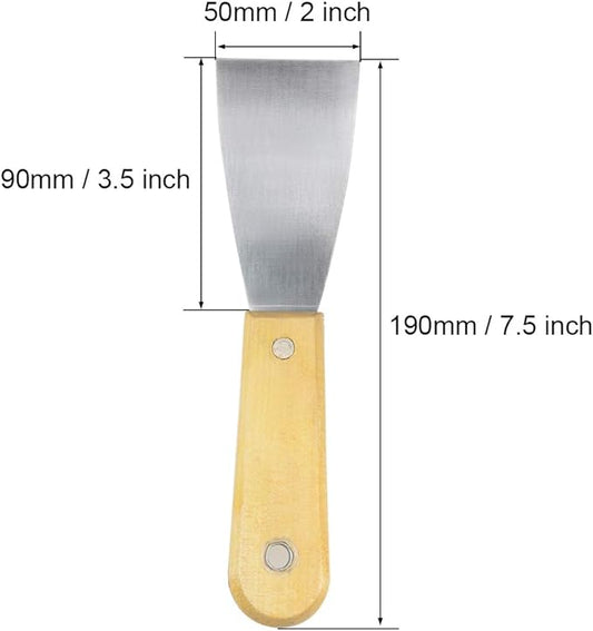 uxcell Putty Scraper 2" Cr-V Steel Stiff Putty Knives with Wooden Handle for Taping Paint Wall Floor Tile 3pcs