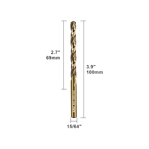 SALI Cobalt Drill Bit Set, 10Pcs 15/64" M35 High Speed Steel Jobber Length Drill Bit Kit for Hardened Metal, Stainless Steel, Cast Iron, Wood and Plastic, with Index Storage Case