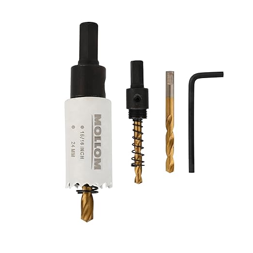Mollom (24mm | 15/16") HSS M42 with 8% Cobalt BI-Metal Hole Saw with 2 Pilot Drill Bits & Arbor Smooth Cutting for PVC,Drywall,Wood,Plastic,Gypsum Board,Rubber