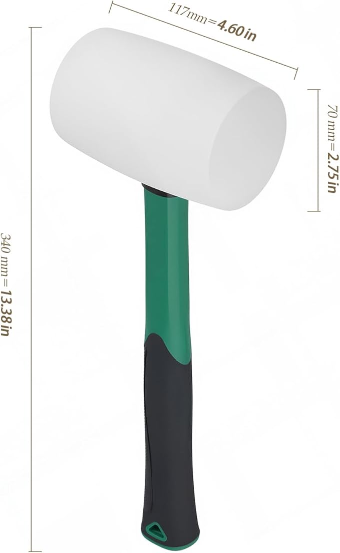 2 Pack 32 oz Rubber Mallet Hammers with Non-Slip Grip Handle, Non-Marking Rubber Hammer for Flooring Installation, Camping Tent Stakes, Auto Repair