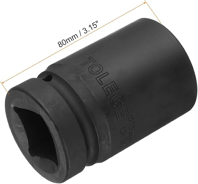 uxcell 1" Drive 36mm 12-Point Impact Socket, CR-MO Steel 80mm Length, Standard Metric Sizes