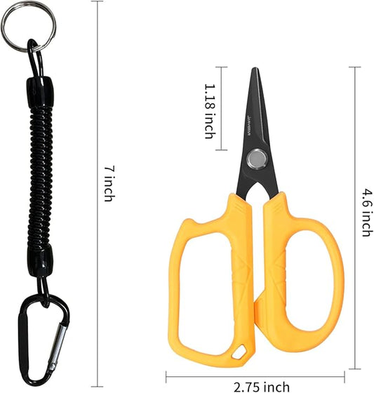 JARVISTAR 4.65" Fishing Scissors - Heavy Duty Line Cutter with Spring Clip Keychain, Dual Serrated Stainless Blades - Cuts Braided, Mono & Fluorocarbon Lines for Saltwater & Freshwater Orange