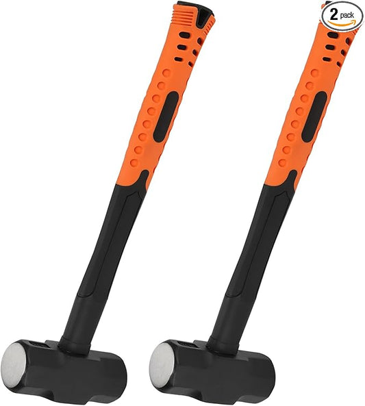 MANCHAP 2 PCS 14 Inch 3lbs Sledge Hammer with Fiberglass Handle, Drilling Crack Hammer, Club Hammer Tool for Demolition, Construction, Renovation, Orange