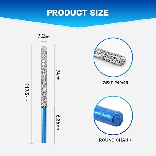 Tuck Point Pin Diamond Bit - BRSCHNITT 72 x7.4mmDiamond Mortar Raking Bit with Round Shank for Removing old Mortar Grinding/Shaping Masonry,Stone,Concrete,Inside Corners Diamond Glitter Bit.