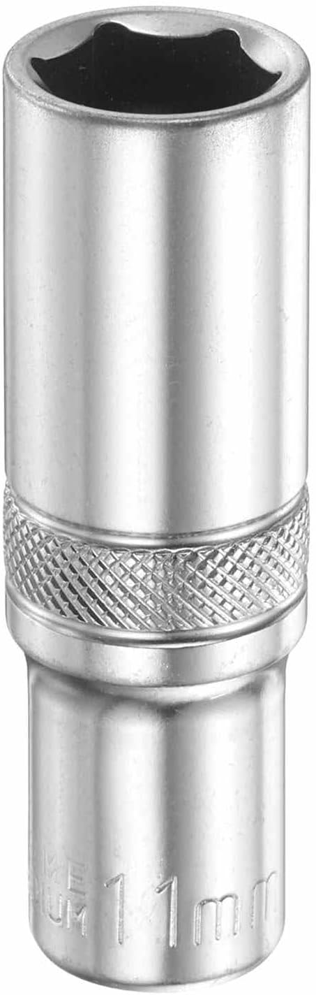 HARFINGTON 6 Points Deep Socket 1/4" Drive 11mm Deep Metric CR-V Steel Polished Nickel Plating Flip Sleeve 50mm / 2" Extra Long Socket Tool for Home Auto Nuts Bolts Repair