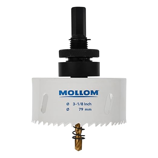 Mollom (79mm | 3-1/8") HSS M42 with 8% Cobalt BI-Metal Hole Saw with 2 Pilot Drill Bits & Arbor Smooth Cutting for PVC,Drywall,Wood,Plastic,Gypsum Board,Rubber