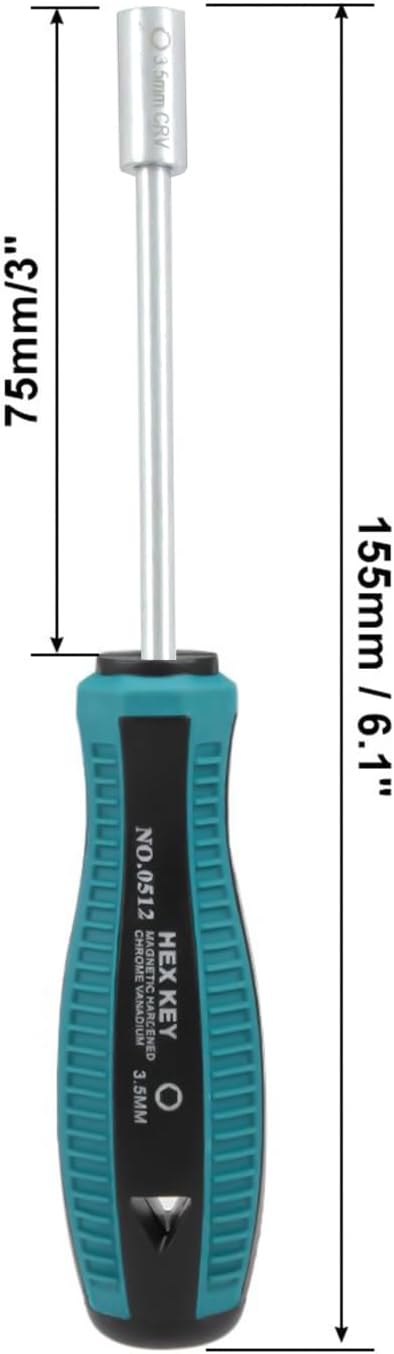 3.5mm Non-Magnetic Tip Six Point Hex Nut Driver with 3-Inch Round Shaft, Non-slip Handle 2pcs
