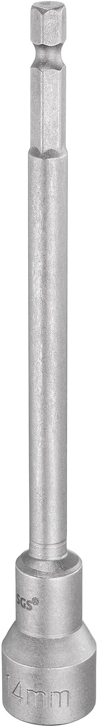 HARFINGTON Nut Driver Drill Bit 14mm Metric Socket 1/4" Hex Shank 5.91" (150mm) Long Magnetic 6-Point Sockets Quick Change CR-V Steel Bolt Setters for Power Drill Drivers