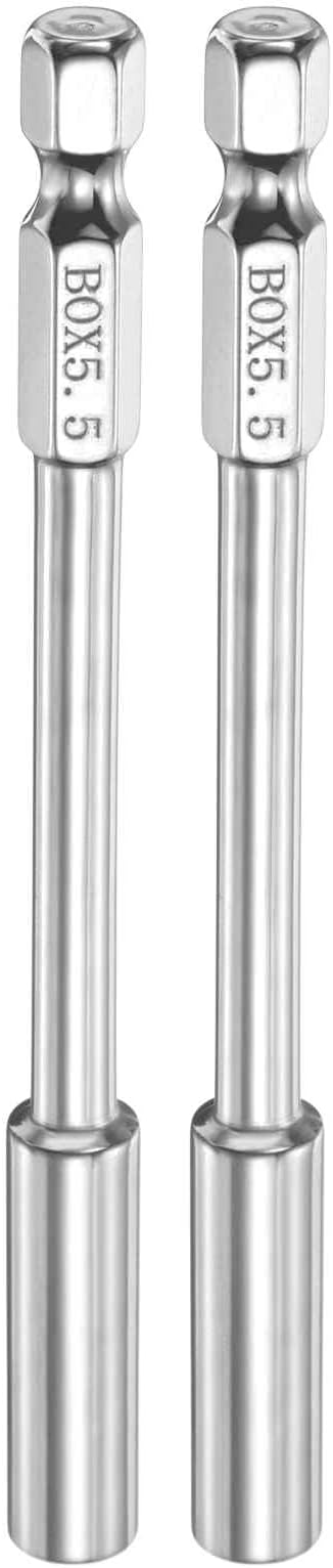 HARFINGTON 2pcs Nut Driver Drill Bit 5.5mm Metric Socket 1/4" Hex Shank 3.94" (100mm) Long 6-Point Socket Quick Change CR-V Steel Bolt Setters for Power Drill Driver