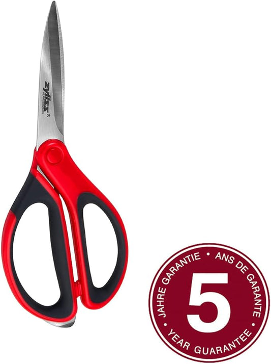 Zyliss 2-Piece Stainless Steel Kitchen Scissor & Shear Set ??7" Red & 9" Black ??Micro-Serrated Blades, Soft-Touch Grip, Heavy-Duty Hinge & Box Cutter ??Food Prep & Household Use Durable & Versatile