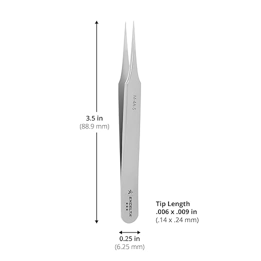 Excelta Mini Precision Tweezers, Straight Tapered Ultra Fine Point, Stainless Steel, Finest Points for Microscopy, 3.5" Length, Professional