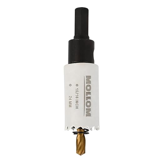 Mollom (24mm | 15/16") HSS M42 with 8% Cobalt BI-Metal Hole Saw with 2 Pilot Drill Bits & Arbor Smooth Cutting for PVC,Drywall,Wood,Plastic,Gypsum Board,Rubber