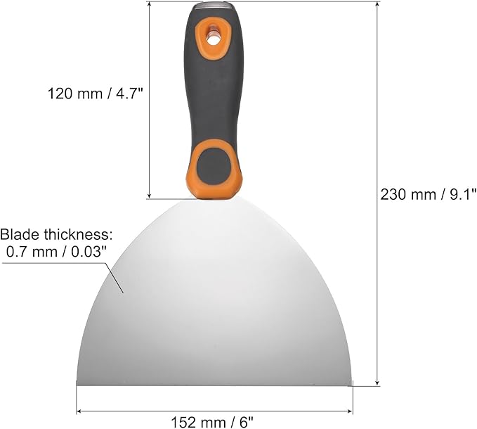 uxcell Putty Knife 6" Stainless Steel Paint Scraper Flexible Drywall Repair Mud Knife for Removing Cement Wallpaper Mud Adhesive Taping with Metal Hammer End