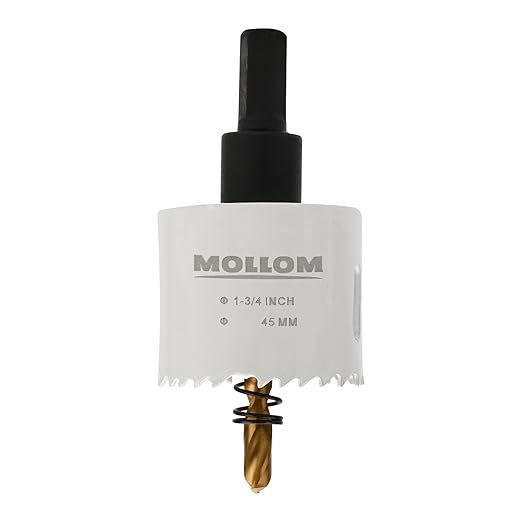 Mollom (45mm | 1-3/4") HSS M42 with 8% Cobalt BI-Metal Hole Saw with 2 Pilot Drill Bits & Arbor Smooth Cutting for PVC,Drywall,Wood,Plastic,Gypsum Board,Rubber