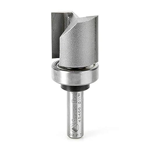 Amana Tool 45466 Carbide Tipped Flush Trim Plunge Template Router Bit 1 Inch Dia x 1 Inch x 3/8 Shank with Upper Ball Bearing