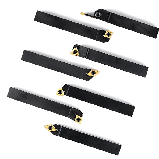 Indexable Lathe Turning Tool-5/8" Shank 7 Pieces Carbide Turning Tool Set, CNC Heavy-Duty Metal Lathe Cutting Tools for Turning Grooving Threading Cutting with Tin Coated Carbide Inserts