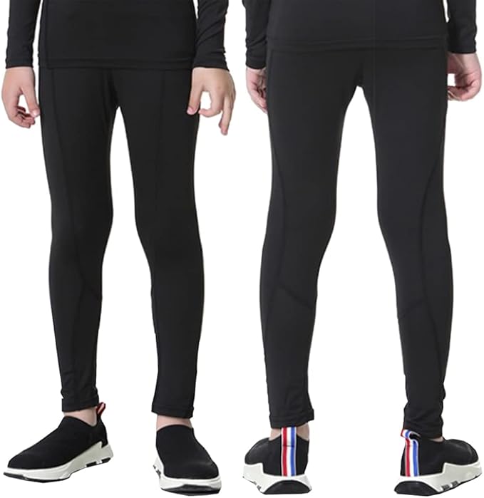 LANBAOSI Youth Boys Compression Leggings Athletic Pants Base Layer Football Workout Tight