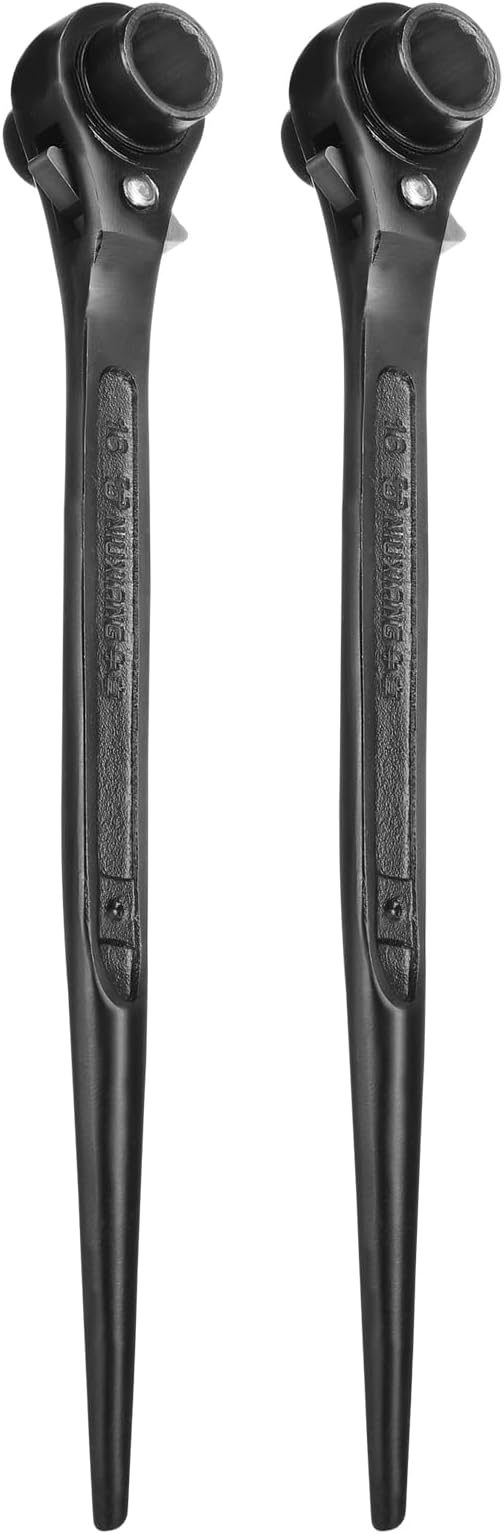 HARFINGTON 2pcs Scaffolding Podger Ratchet Wrench 13mm x 16mm CR-V 12 Point Double Ended Socket Ratcheting Podger Scaffold Spud Spanner Tool for Auto Repair Mechanical Maintenance, Black