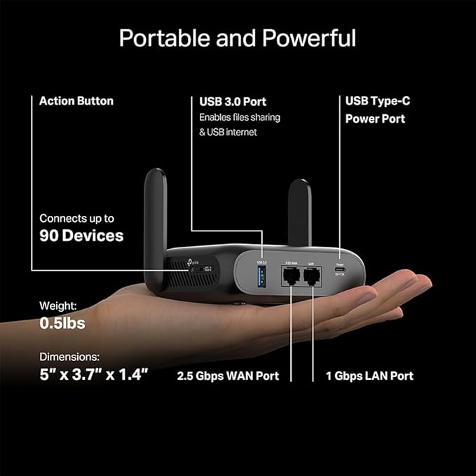 TP-Link BE3600 Wi-Fi 7 Portable Travel Router TL-WR3602BE | Dual-Band, 2.5 Gig Port, USB 3.0 | Multi-Modes in One | OpenVPN, WireGuard짰 | Public WiFi Sharing for Hotel/Cruise/RV/Plane | No 6 GHz