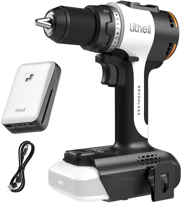 Litheli 20V Brushless Cordless Drill Driver, 530 In-lbs High Torque, 1/2 Inch Keyless Chuck, 2000 RPM, 2.0Ah Battery (Power Bank Function), Type-C Charging, Lightweight Electric Drill for DIY