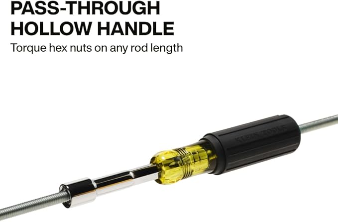 Klein Tools 654716 Heavy-Duty Hollow Shaft Nut Driver, Color-Coded 7/16-Inch Hex, Pass Through Design, 6-Point Socket, and Cushion-Grip Handle