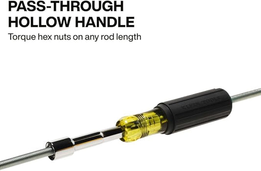 Klein Tools 65414 Heavy-Duty Hollow Shaft Nut Driver, Color-Coded 1/4-Inch Hex, Pass Through Design, 6-Point Socket, and Cushion-Grip Handle