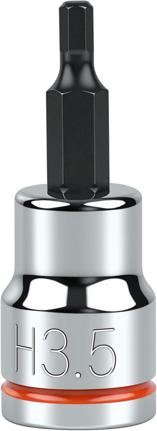 3/8 Inch Drive Hex Bit Socket, H3.5 Full Polished, Premium CR-V & S2 Alloy Steel Head Made for Auto/Mechanical