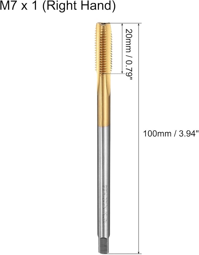 uxcell Metric Thread Tap M7 x 1 H2 100mm Straight Flute Screw Thread Milling Machine Taps Threading Tapping Repair Tool