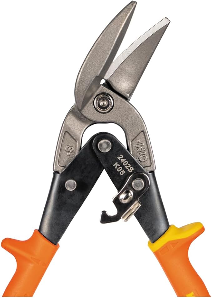 Klein Tools 2402S Straight-Cutting Offset Snips, Aviation Tin Snips with Forged Blade for Precision Sheet Metal Cutting